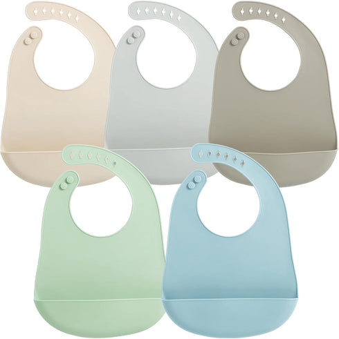 PandaEar 5 Pack Waterproof Silicone Baby Bibs| Super Thin Light Weight Feeding