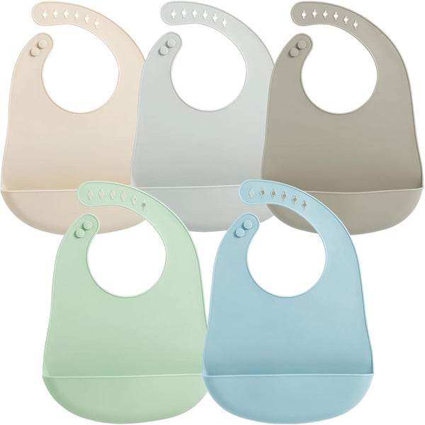 PandaEar 5 Pack Waterproof Silicone Baby Bibs| Super Thin Light Weight Feeding
