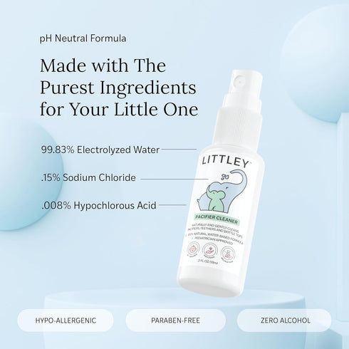 2oz Littley Pacifier&Teether Cleaner | AlcoholFree HOCl Spray for Baby Pacifiers, Teethers, Bottles&HighTouch Toys |