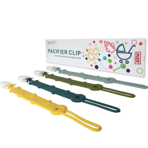 4 Pack (4 Pacifier Clip MOBU Silicone Pacifier Clips Holder for Baby Boy Girl Newborn Essentials One Piece Design