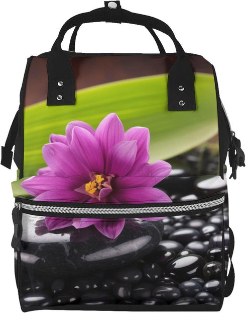 HCBPWVQA Purple Flower with Black Stone Diaper Bag with Changing Pad and Pacifier