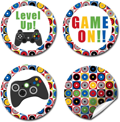 Game On! Video Gamer Birthday Party Kiss Sticker Labels, 300 Circle Stickers by AmandaCreation