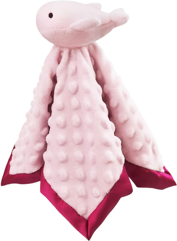 Baby Pink Whale Soft Stuffed Animal Security Blanket, Plush Lovey Blanket, Cuddly Snuggle Blankie for Boys Girls, 13"