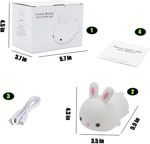 YOTOZU Cute Bunny Night Light, USB Rechargeable Kids Night Light with Warm White and 16 Colors Breathing Modes