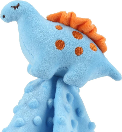 CREVENT Cozy Plush Baby Security Blanket Loveys | Blue Dinosaur with Minky Dot Front & Sherpa Backing for Boys