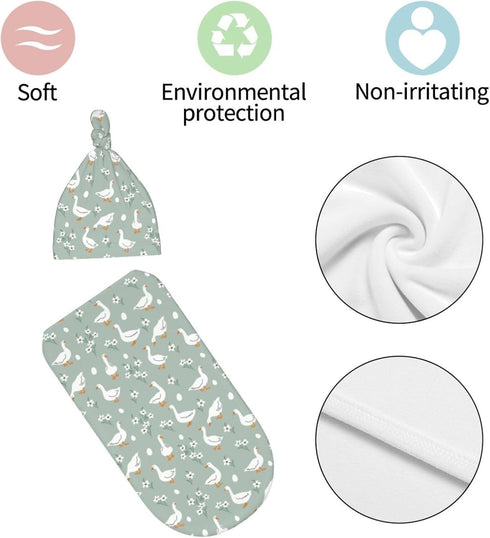 Broiteid Cartoon Goose Baby Stuff Newborn Baby Swaddle Blanket with Beanie Hat,Swaddle Blanket Gifts for Infant Shower