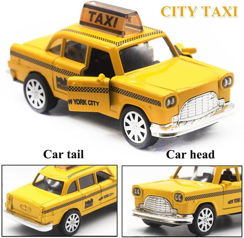 New York City Taxi Cab Toy, Yellow Cab Diecast Model with Pullback Action for Toddler Age 3+ (Pack of 2)