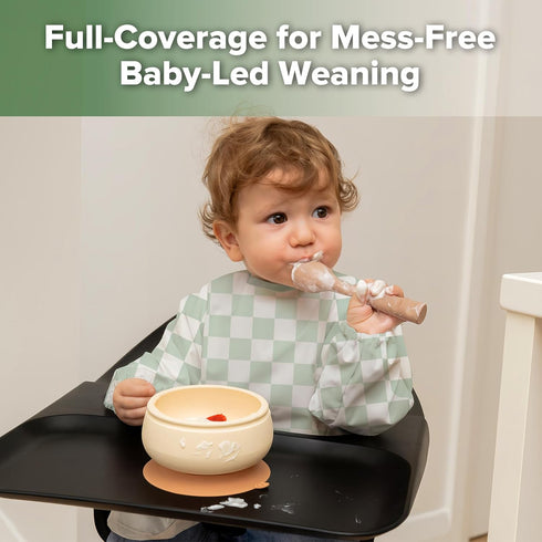 624M haakaa Long Sleeve Baby Bib, Waterproof & Adjustable Baby Smock Bib for Eating, Painting & Play, Easy Wipe Clean