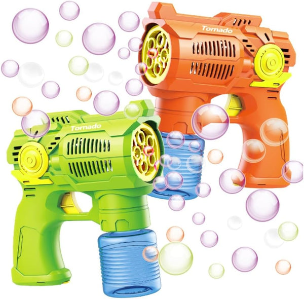 Bubble Guns Set of 2 - High Efficiency Bubbles Toys with Batteries and Refill Solutions for Indoor & Outdoor Play