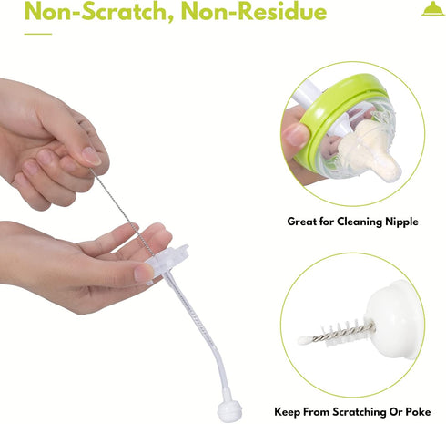 Baby Bottle Brush Set with Nipple Cleaner, 10.2" Cleaning Brush and 6.5" Sponge Brush, Pack of 5 (Pink)