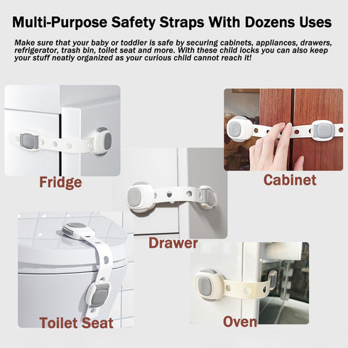 Child Proof Refrigerator Lock Pack, 6 Cabinet Locks Baby Proofing Straps for Kids Safety with 3M Adhesive