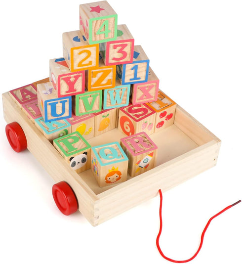 1-3, Set 30 1.65" Joqutoys Wooden Building Blocks for Toddlers Large Wood Baby Stacking Blocks for Kids, PCS Alphabet