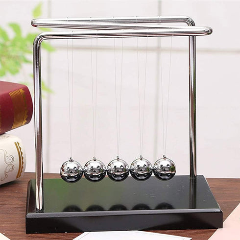 Z-Shape Newton's Cradle Balance Ball, Classic Wood Base, Metal Pendulum Balls Physics Science Ornament