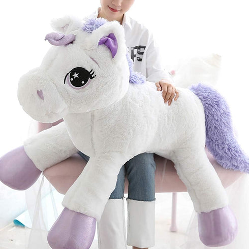 Giant Unicorn Stuffed Animal, Soft Large Plush Pillow Cushion (White, 43")