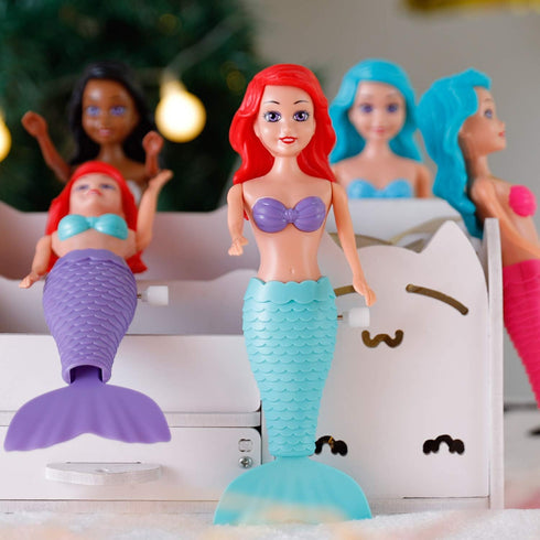 Mermaid Bath Toys for Toddlers Kids Girls - Princess Wind Up Tail Flap Floating Water Bathtub Toys, 6 Pack for Swimming