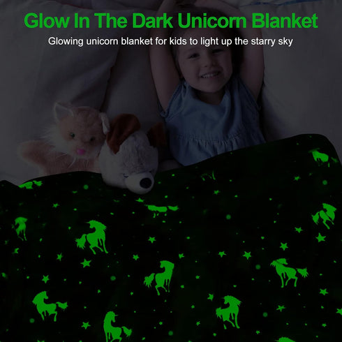 TEHALK 60"x80" Personalized Unicorn Blanket for Girls, Glow in The Dark, Fleece