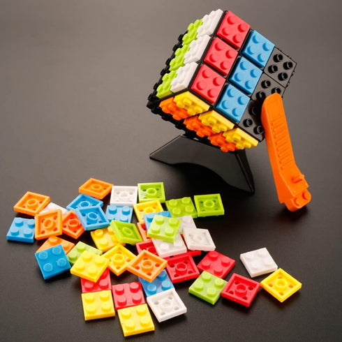 Speed Magic Cube 3x3 Build-on Brick, Smooth Turning Magic Cube Brain Teaser Puzzle and Building Bricks Toy