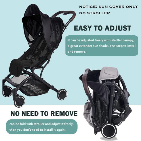 Waterproof Stroller Sun Cover, UV Protection Adjustable Buggy Sun Rain Shield, Blackout Canopy for Travel