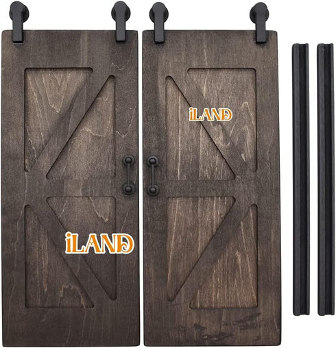 1/12 iLAND Scale Accessories of Dollhouse Door Miniature Wooden Barn Doors w/Sliding Rods for Dollhouse Dcor Doll House