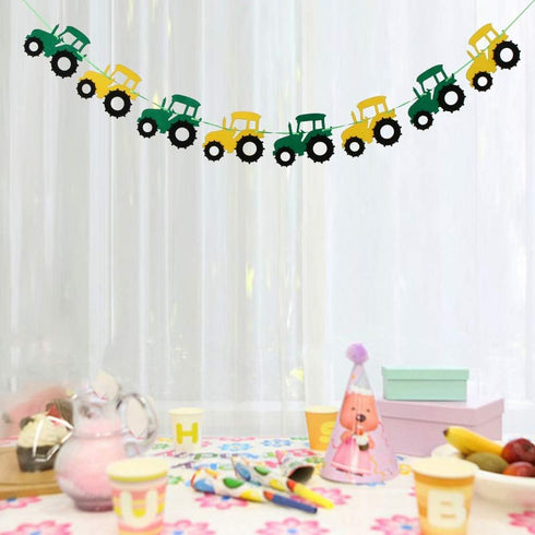 3pcs Tractor Banner Felt Bunting Banner, Garland Sign for Baby Shower Boy Birthday Party Decor