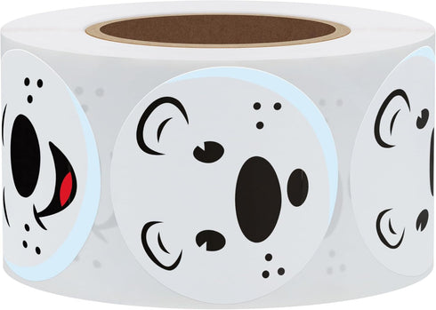 Hybsk Cute Polar Bear Face Stickers, 1.5" Round Cartoon White Bear Labels, 500pcs per Roll, Animal Stickers