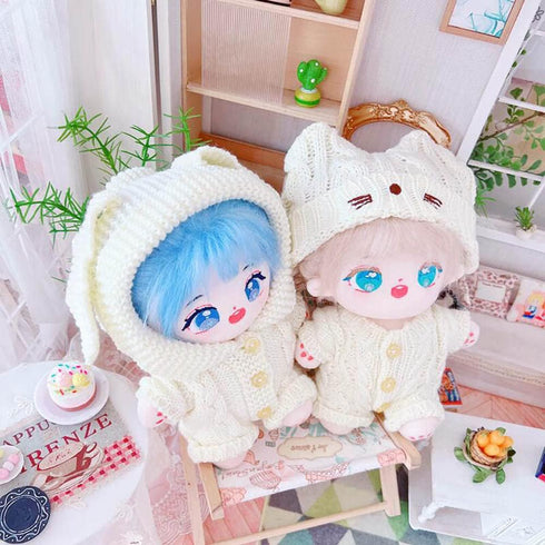 niannyyhouse 20cm Plush Doll Clothes Cat Hat Woolen Thread Onesies for 8in Doll (B)