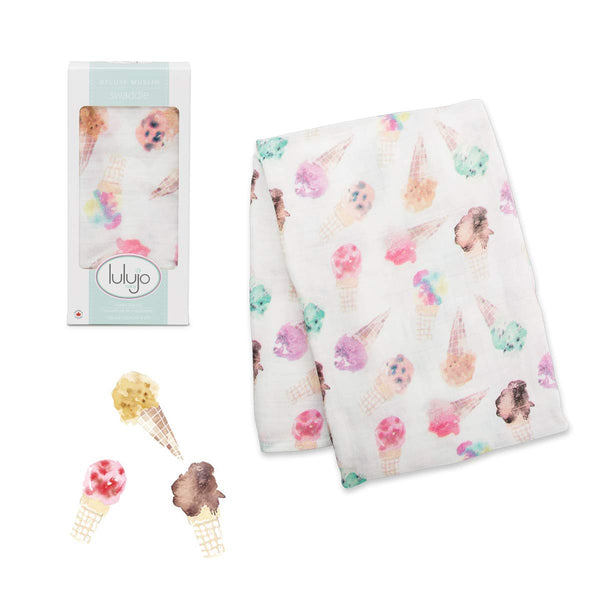 lulujo Baby Swaddle Blanket, Unisex Softest Bamboo Viscose Muslin, 47in x 47in Ice Cream Design