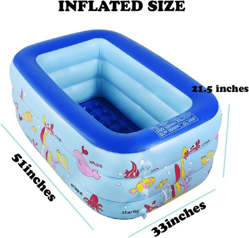 51" 33" 21" Swimming Inflatable Kiddie Pool, x x Higher Kids Pool for Indoor or Outdoor, Ocean World Inflatable Bathtub