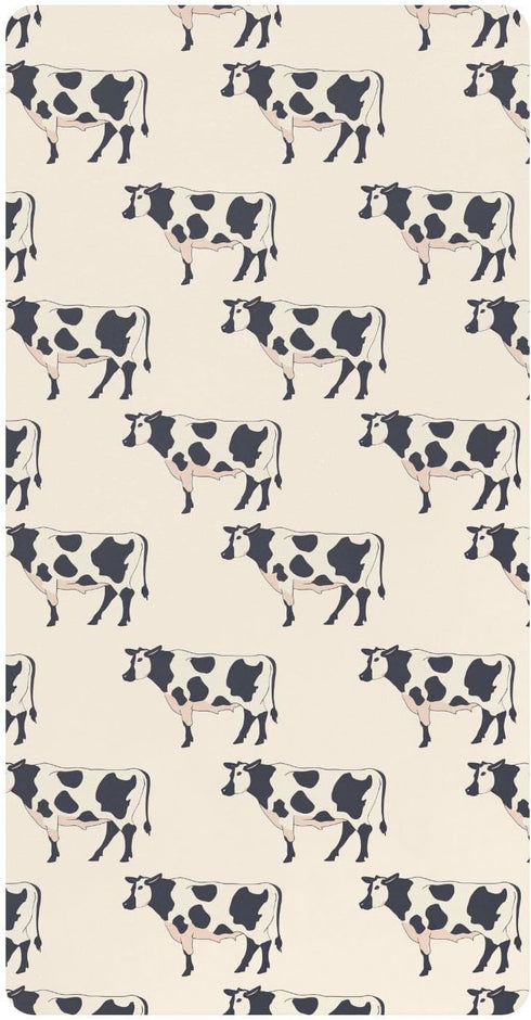 miaozhen Cotton Crib Sheets for Baby Boys Girls Comfy Breathable Illustration Cow Ivory