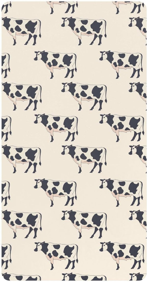 miaozhen Cotton Crib Sheets for Baby Boys Girls Comfy Breathable Illustration Cow Ivory