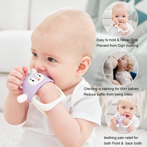 3-6Months, 6-12Months, Smily Mia Reindeer Hand Teether for Baby Chew Toys/Teething Toys for BPA Free Silicone Teething