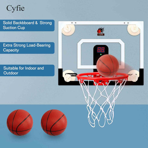 CYFIE Indoor Mini Basketball Hoop, Suction Cup Set with Scoreboard, Sound, 3 Balls for Kids Gifts