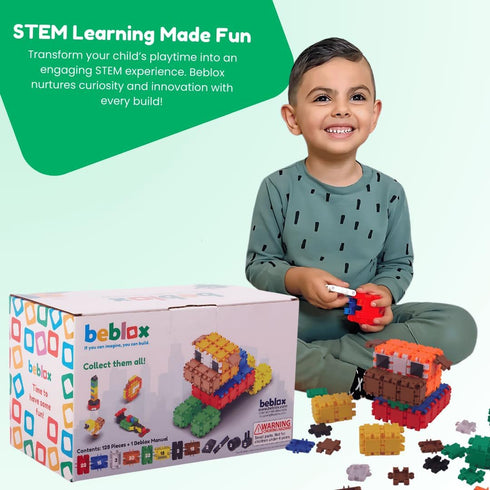 Set 128-Piece 4+ Beblox Building Blocks for Kids - Dog - Connecting Tiles - Interlocking Building Blocks for Kids, STEM