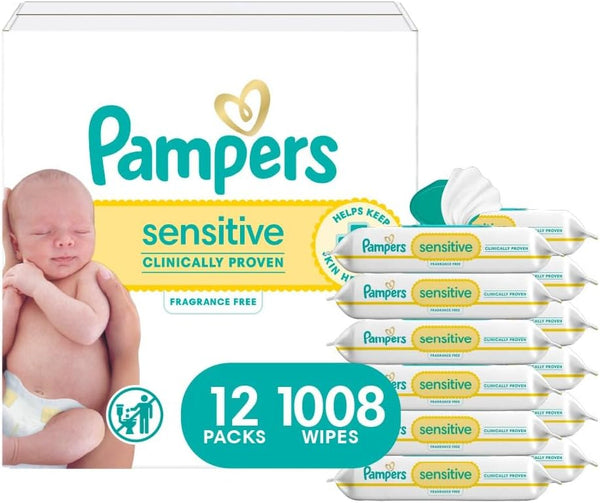 Pampers Baby Wipes, Sensitive, Water Based Wipe, Clinically Proven, Hypoallergenic, and Unscented