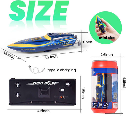 2.4Ghz 360 6+ QUN XING Remote Control Mini Rc Boat Rotating Rechargeable Battery for Pool Toys Kids Years Old Blue