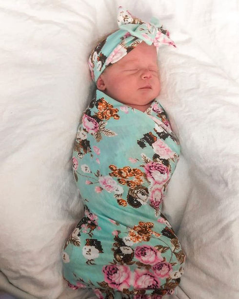 3 Sets DRESHOW BQUBO Newborn Floral Receiving Blankets Newborn Baby Swaddling with Bow Headbands Sleepsack Toddler Warm