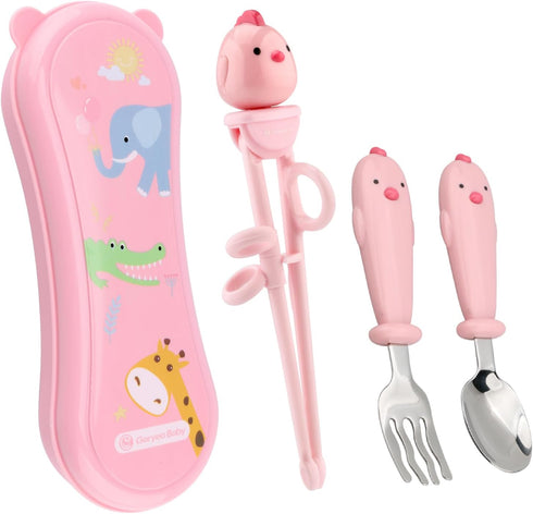 Toddler Stainless Steel Utensils Set - Kids Silverware with Spoons, Forks, Chopsticks, Portable Case
