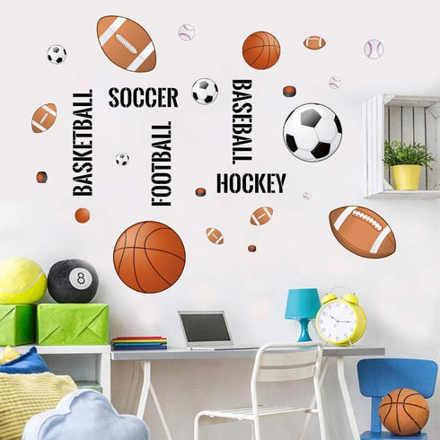 Supzone Sport Balls Wall Stickers Boys Wall Decals for Basketball Soccer Baseball Football Hockey Playroom Decor