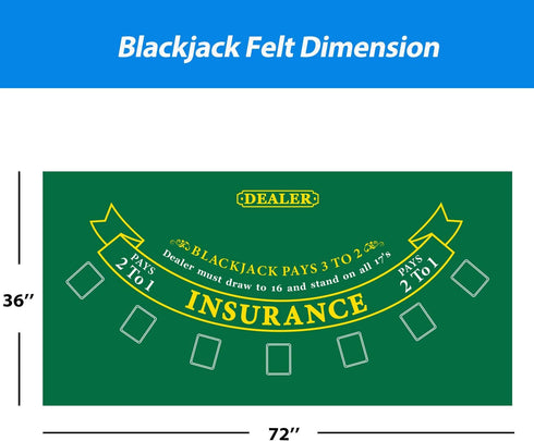 36" 72" GSE Games & Sports Expert x Casino Layout Felt, Professional Casino Tabletop Mat for Parties, Casino Poker Game