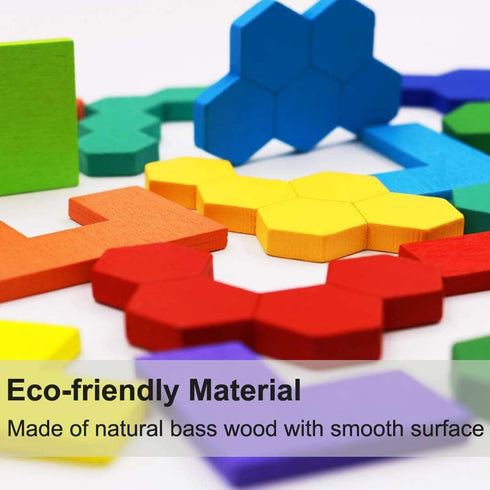 2 Pack Wooden Russian Blocks Puzzle + Hexagon Puzzles, Intelligence Brain Teasers Toy for Kids & Adults