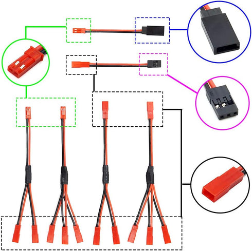 6PCS JST Plug Splitter Y Cable, JST Male Female Parallel Adapter Harness for Traxxas TRX-4 RC Car Crawler Truck