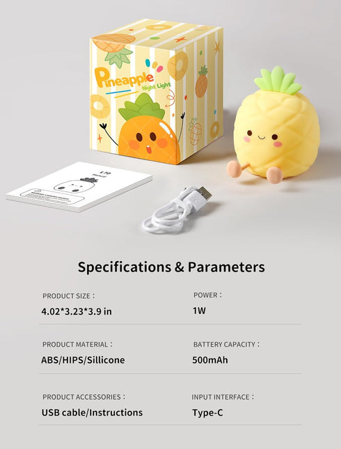 3 Dimmable, Pineapple Night Light for Kids, Nursery Night Light, Bedside Touch Lamp, Cute Silicone Nightlight for Baby