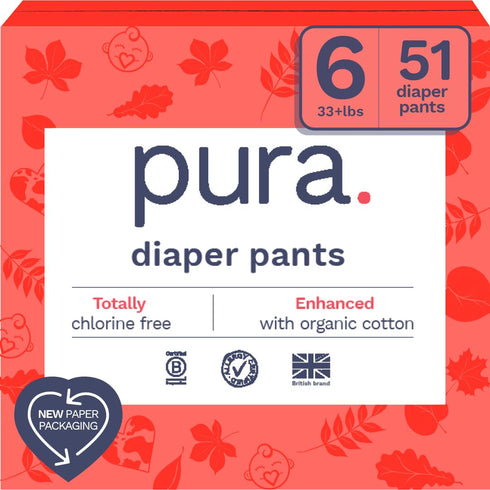 Pura Size 6 Diaper Pants – 3 x 17 Diapers, 51 Total for Sensitive Skin, Easy-Tear Sides