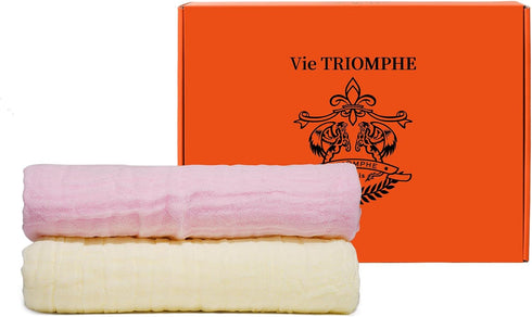 Set 2 32x32 5-Layer Vie Triomphe Muslin Baby Swaddle Blankets of Pink and Yellow Gauze Soft Breathable Cotton Receiving