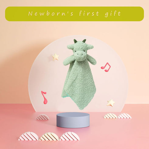 Baby Green Dragon Soft Stuffed Animal Security Blanket, Plush Dinosaur Lovey Blanket, Cuddly Newborn Gift for Boys and