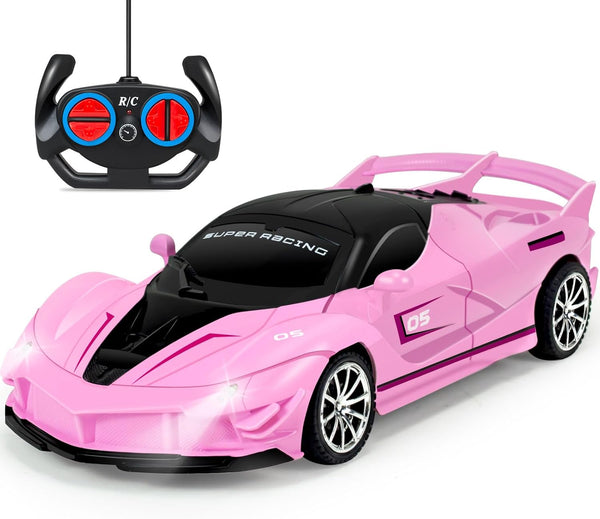 Pink RC Car for Girls, Remote Control Vehicle Toy with Lights & Controller, Birthday Gift for 3-12 Year Olds