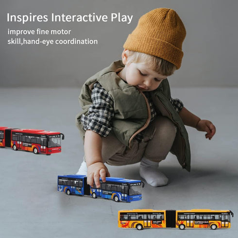City Bus Toy for Kids, Die Cast Alloy Pull Back Vehicles, Electric Bus with Sounds and Lights Educational Gift