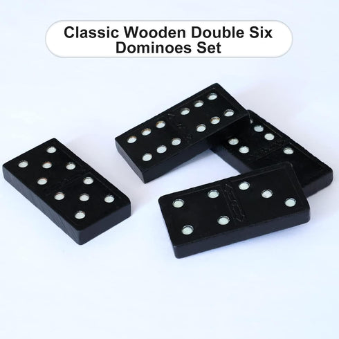 Wooden Double Six Dominoes Set, Classic 28 Pieces Board Game for Kids, Ideal for 2-4 Players