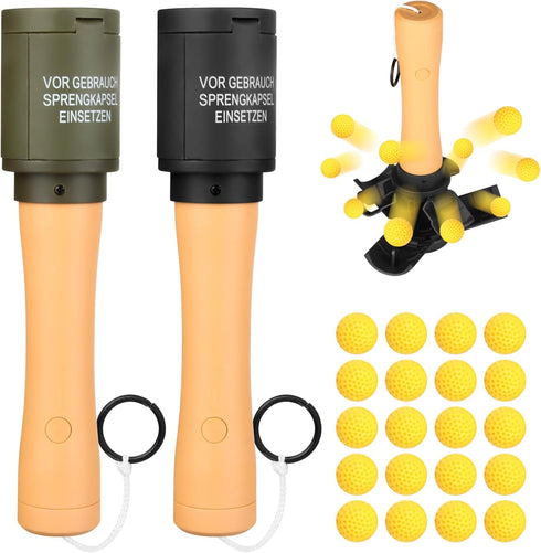 Tactical Toy-Grenade for CS Battle Game, 2Pcs Refillable Fun Impact Pull Ring Grenade Toy with Foam Ammo