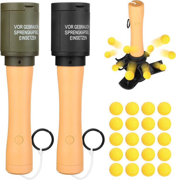 Tactical Toy-Grenade for CS Battle Game, 2Pcs Refillable Fun Impact Pull Ring Grenade Toy with Foam Ammo